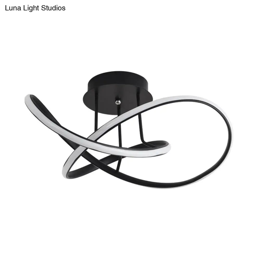 19.5’/23.5’ Modern Swirl Wave Led Ceiling Mount Light Fixture – Black Acrylic Warm/White