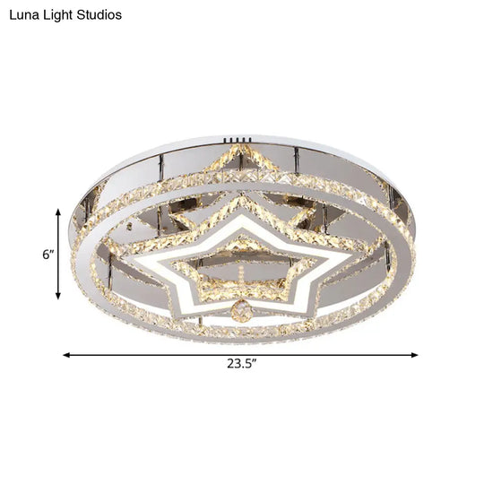 19.5’/23.5’ Star Crystal Semi Flush Mount Led Ceiling Fixture In Chrome - Warm/White Light