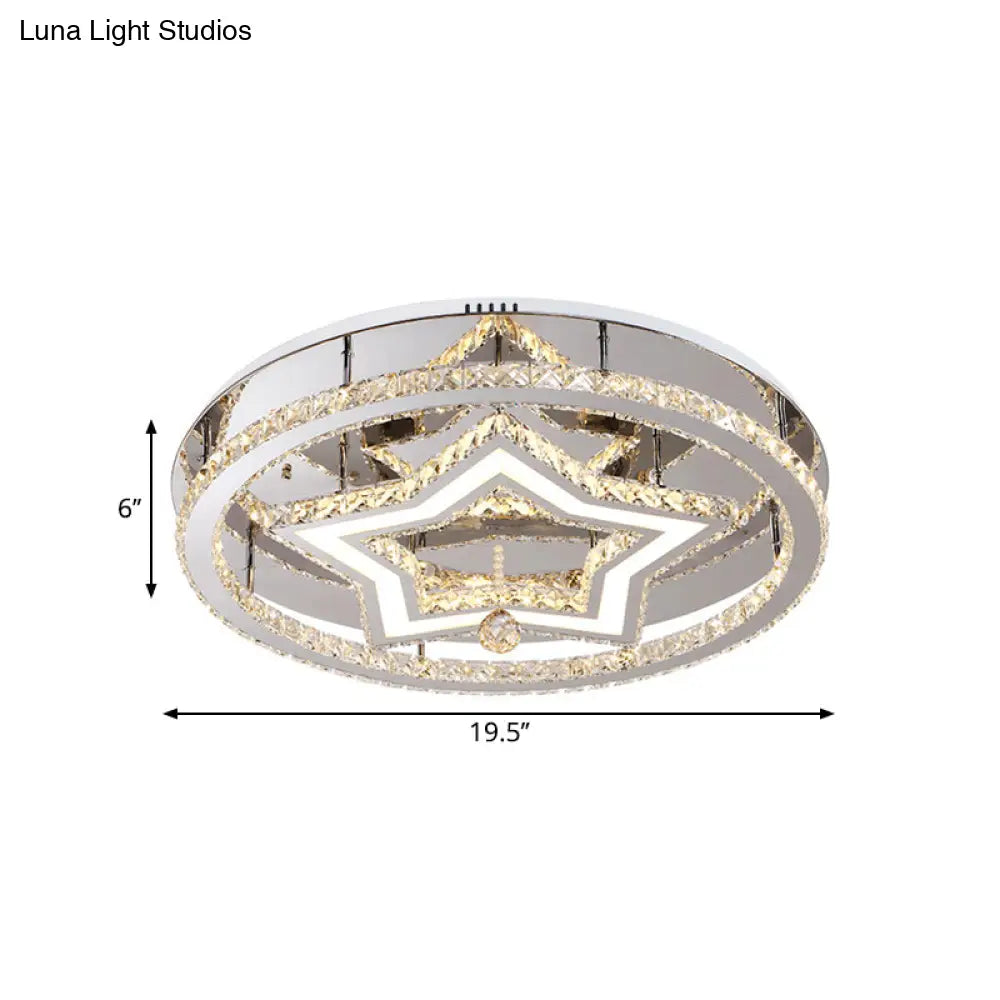 19.5’/23.5’ Star Crystal Semi Flush Mount Led Ceiling Fixture In Chrome - Warm/White Light
