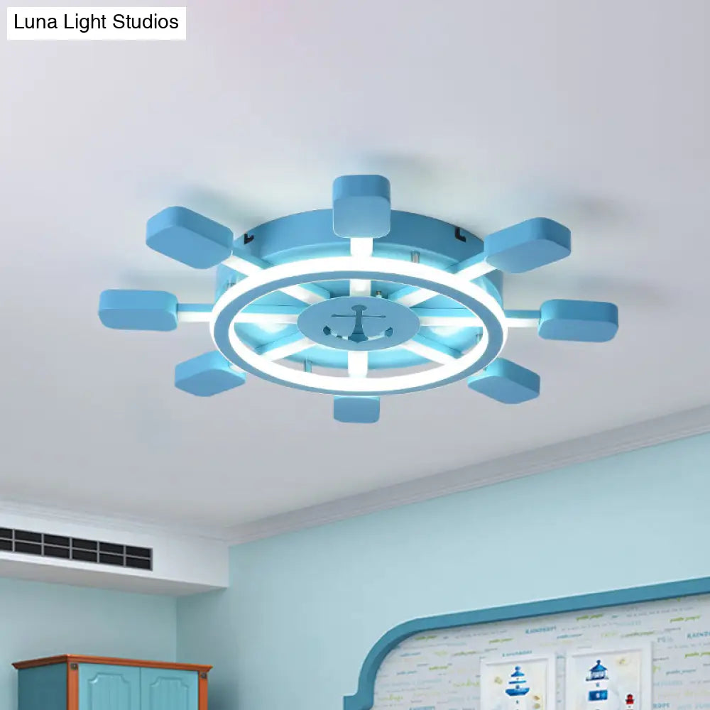 19.5’/23.5’ Wide Rudder Led Flushmount Light - Kids Acrylic Blue/White Ceiling Fixture Warm/White