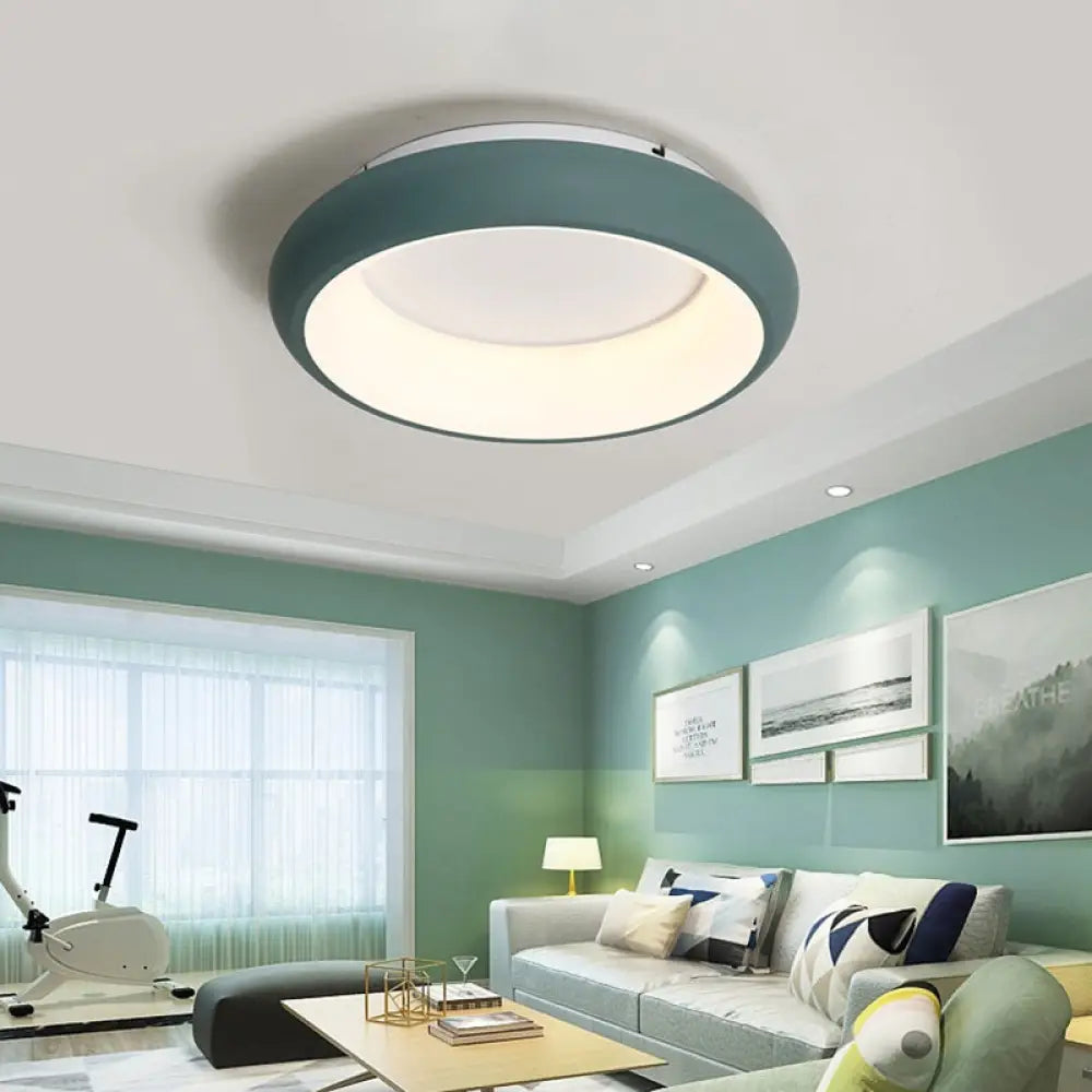 19.5/25.5 W Macaron Donut Flush Mount Led Lamp In Black/Green/Gold/White Green / 19.5 White