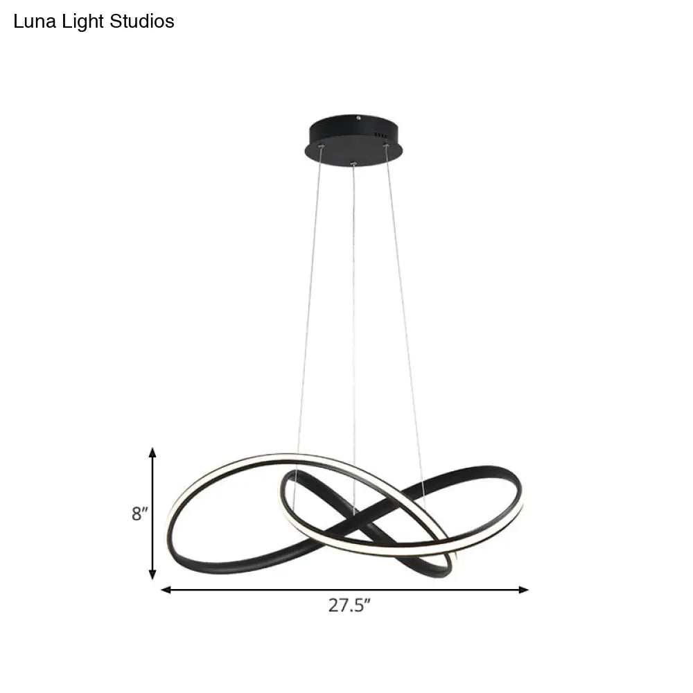 19.5/27.5 Simple Led Down Lighting In Black Twisted Chandelier With Metal Shade - Warm/White Light