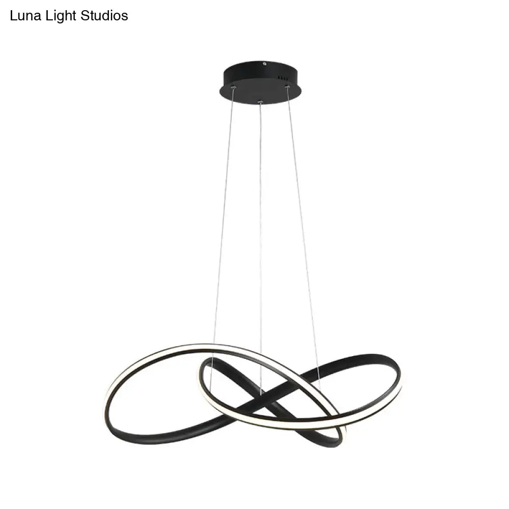 19.5/27.5 Simple Led Down Lighting In Black Twisted Chandelier With Metal Shade - Warm/White Light