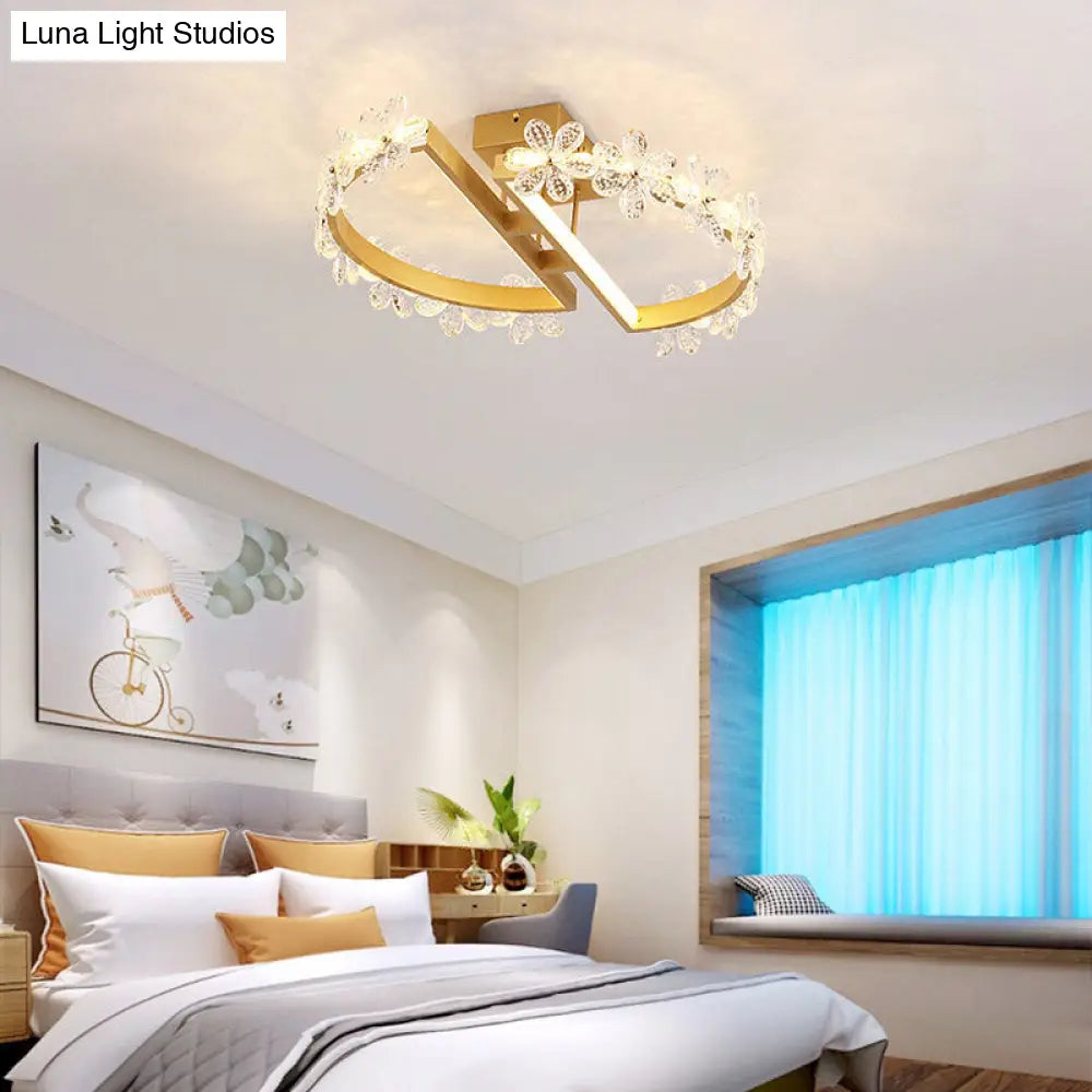 19.5/29 Petal Crystal Led Ceiling Mounted Fixture - Gold Flush Mount Lighting In Warm/White/3 Color