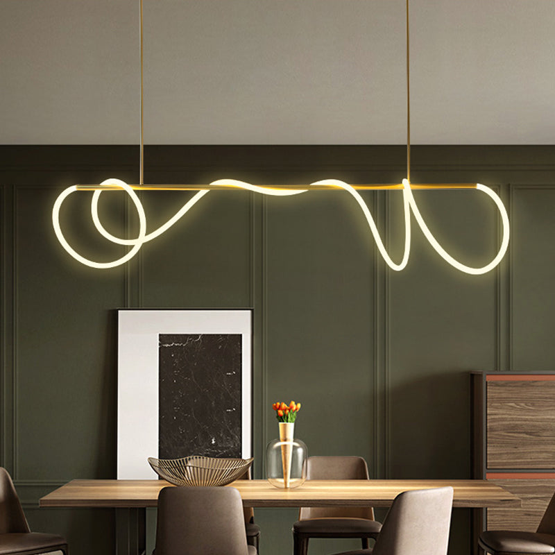 Acrylic Flex Tube Suspension Light: Minimalist Led Island Lamp In Gold With Linear Arm -
