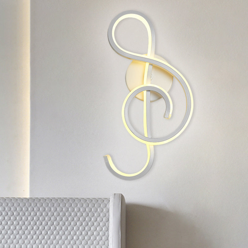 White Nordic Led Wall Sconce With Musical Note Design And Acrylic Shade For Living Room