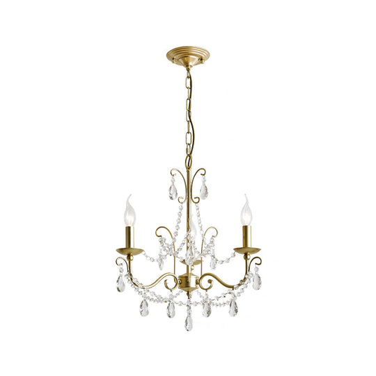 Traditional Candle Hanging Lamp - Metal Chandelier with Crystal Decor in Champagne (3/6 Heads)