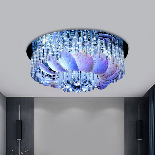 Round Flushmount Crystal Ceiling Light - 19.5/23.5 Width Simple Design Clear With 6/9 Bulbs / 19.5