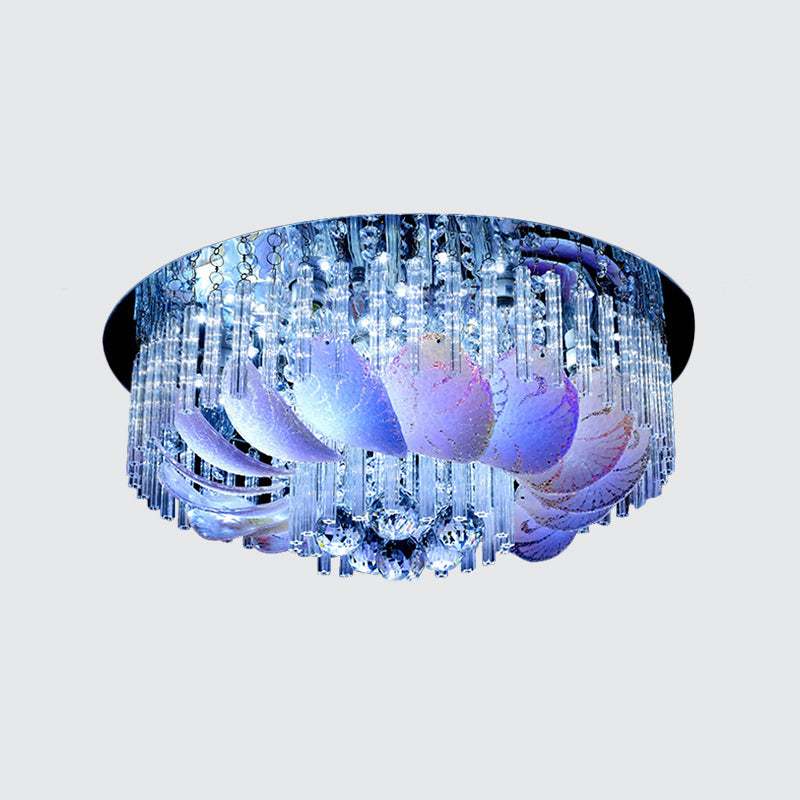 Round Flushmount Crystal Ceiling Light - 19.5/23.5 Width Simple Design Clear With 6/9 Bulbs