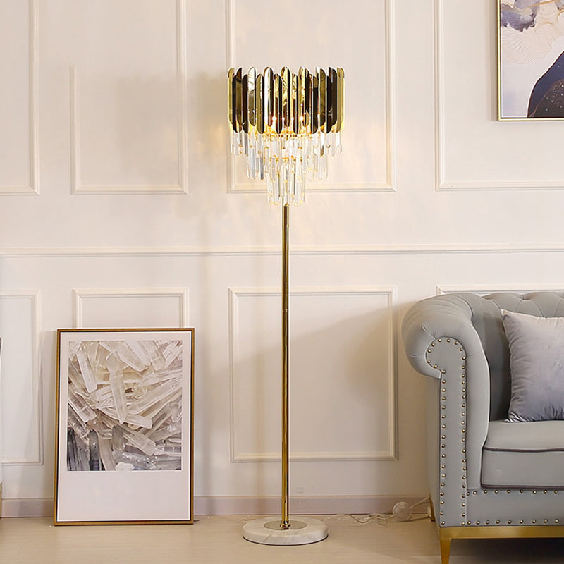 Minimal Crystal Rod Gold Living Room Floor Lamp - Tiered Shaped Lighting