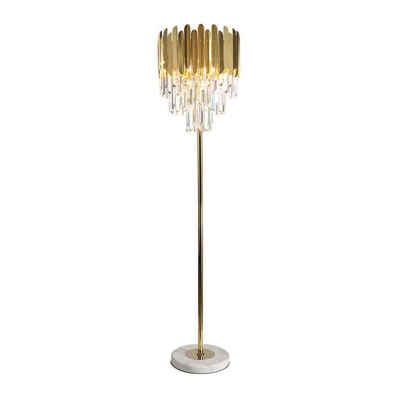 Minimal Crystal Rod Gold Living Room Floor Lamp - Tiered Shaped Lighting