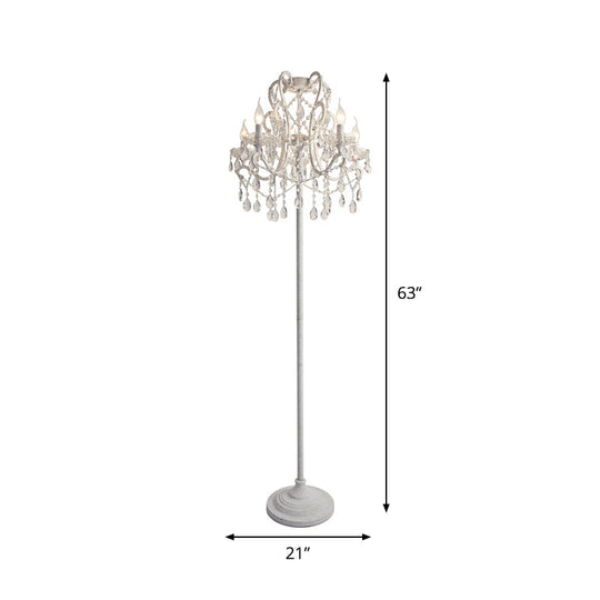 Contemporary White Crystal 4-Head Floor Lamp With Candlestick Shade For Living Room Lighting