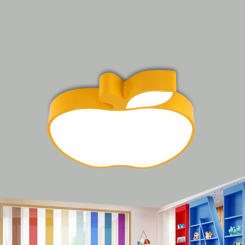 Colorful Kids Led Flush Mount Ceiling Lamp With Apple Design And Acrylic Shade Yellow
