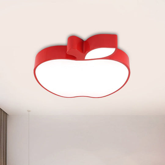 Colorful Kids Led Flush Mount Ceiling Lamp With Apple Design And Acrylic Shade Red