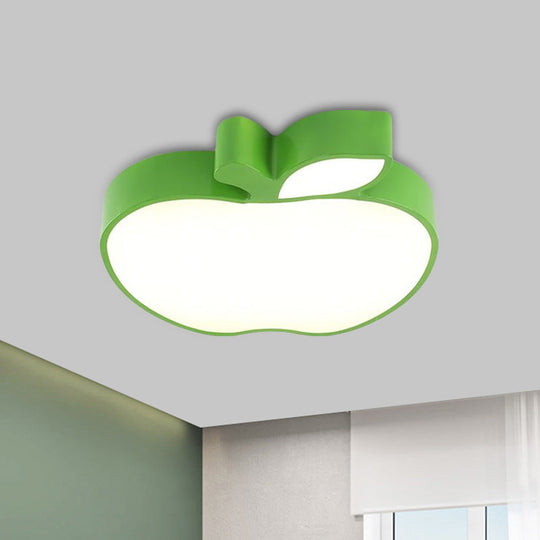 Colorful Kids Led Flush Mount Ceiling Lamp With Apple Design And Acrylic Shade Green