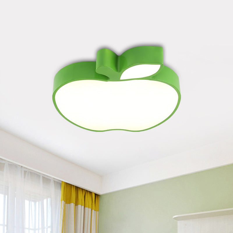 Colorful Kids Led Flush Mount Ceiling Lamp With Apple Design And Acrylic Shade