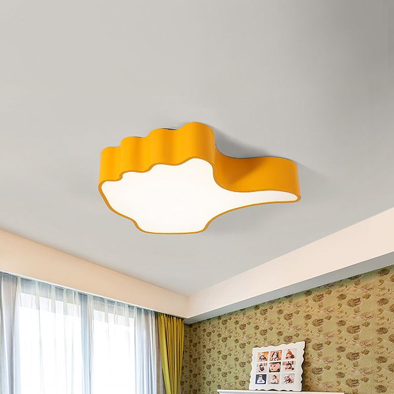 Children Style Yellow Thumb-Up Ceiling Light Fixture With Led Acrylic Flush Mount