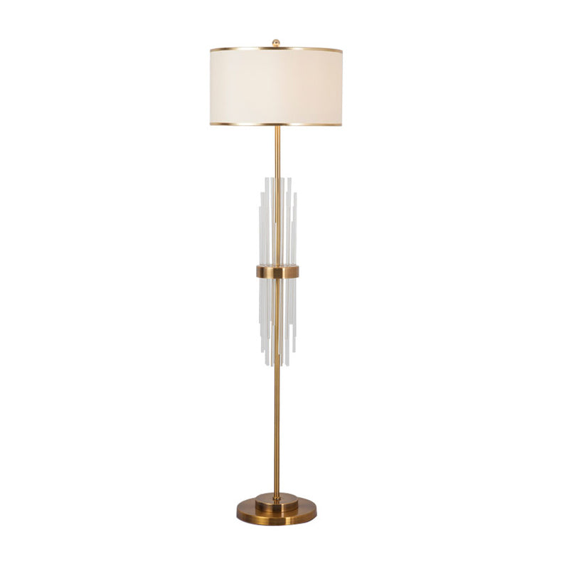 Brass Crystal Rod Floor Lamp With Minimalist Design And Fabric Shade