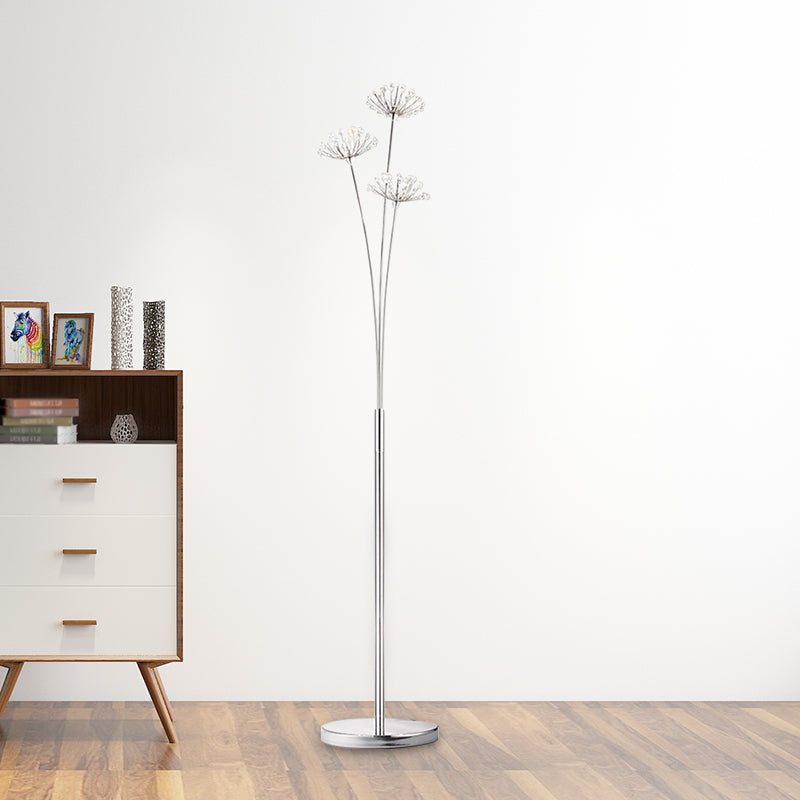 Nordic Silver Crystal Bead Floor Light For Living Room - 3/5-Bulb Standing Lighting 3 /
