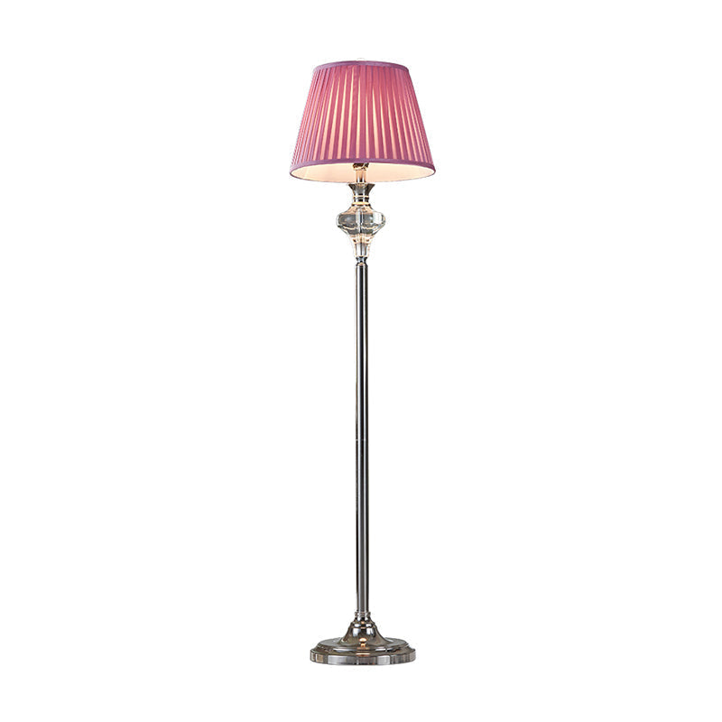 Crystal Urn-Shaped Living Room Floor Lamp - Pink 1-Bulb Standing Light With Cone Fabric Shade