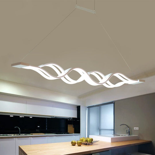 Minimal 2/4-Light Acrylic Led Island Light Fixture - White Waves Design In Warm/White