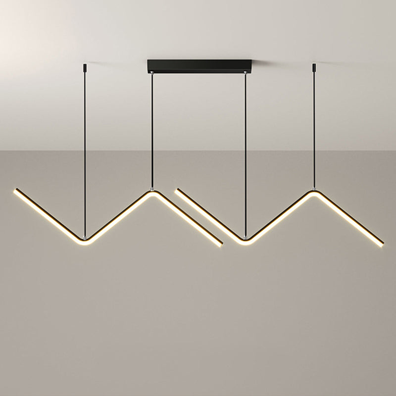 Modern Zigzag Metal Hanging Lamp - Black/Gold Led Island Pendant In Warm/White Light For Dining Room