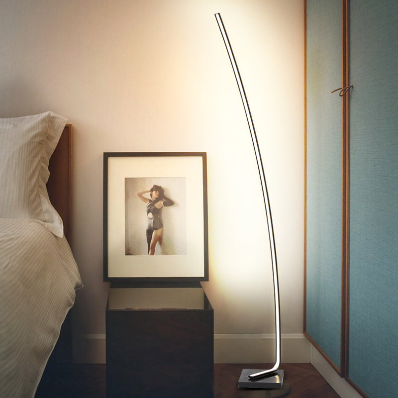 Minimalist Metal Curved Linear Led Floor Light With Foot Switch - Black/White/Gold Stand Up Lamp