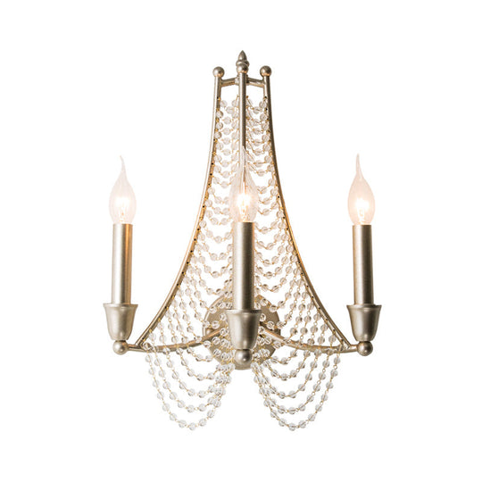 Vintage Champagne Crystal Bead Chandelier Pendant Light Fixture - Bedroom Candle Style With 3 Bulbs