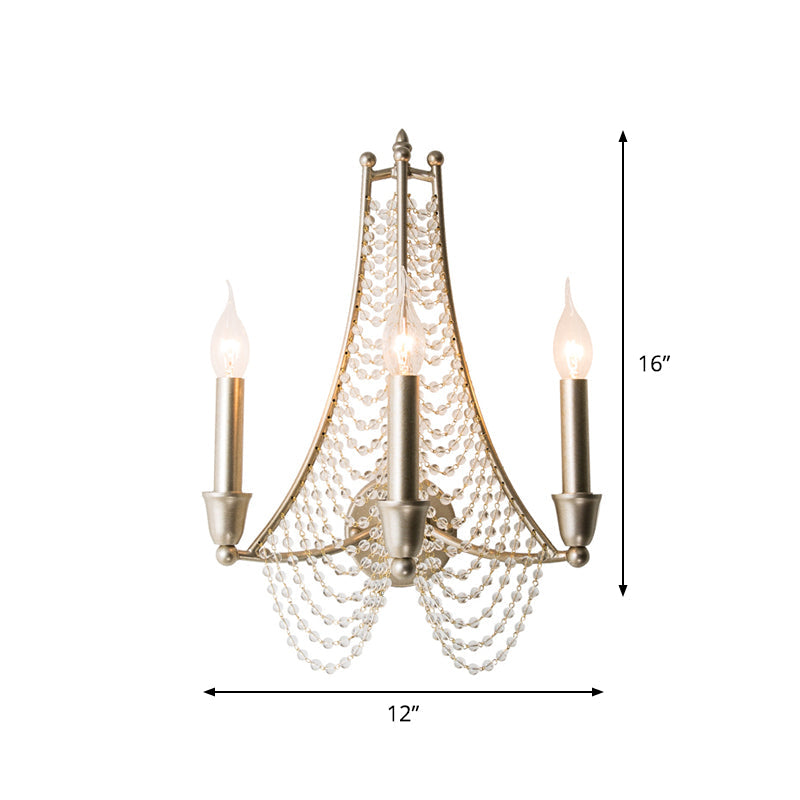Vintage Champagne Crystal Bead Chandelier - 3-Bulb Hanging Pendant Light for Bedroom