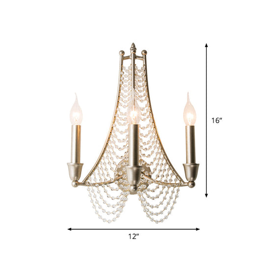 Vintage Champagne Crystal Bead Chandelier Pendant Light Fixture - Bedroom Candle Style With 3 Bulbs