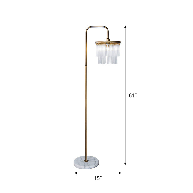 Classic Crystal Floor Lamp With Circle Marble Pedestal - Single Standing Light