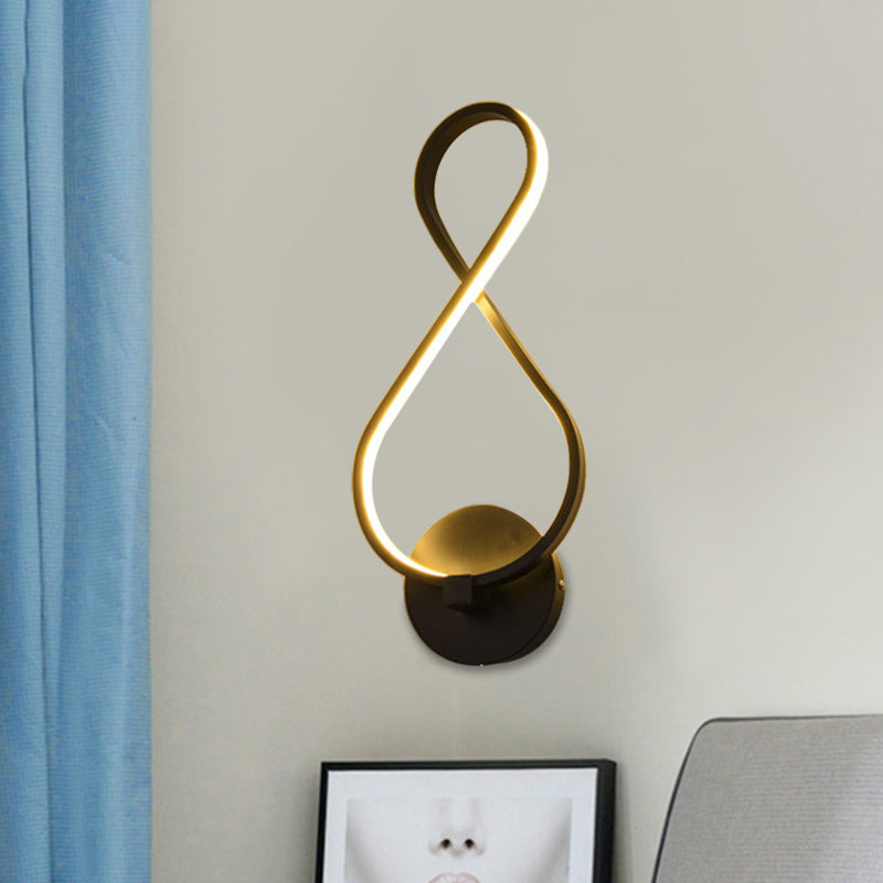 Metallic Hourglass/Music Note Led Wall Mount Light Fixture In Minimalist Black/White For Office -