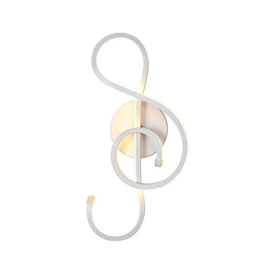 Metallic Hourglass/Music Note Led Wall Mount Light Fixture In Minimalist Black/White For Office -