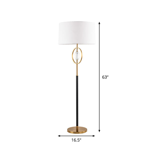 Classic Metal Floor Lamp With Ring Frame Shade Barrel Fabric And Crystal Accent