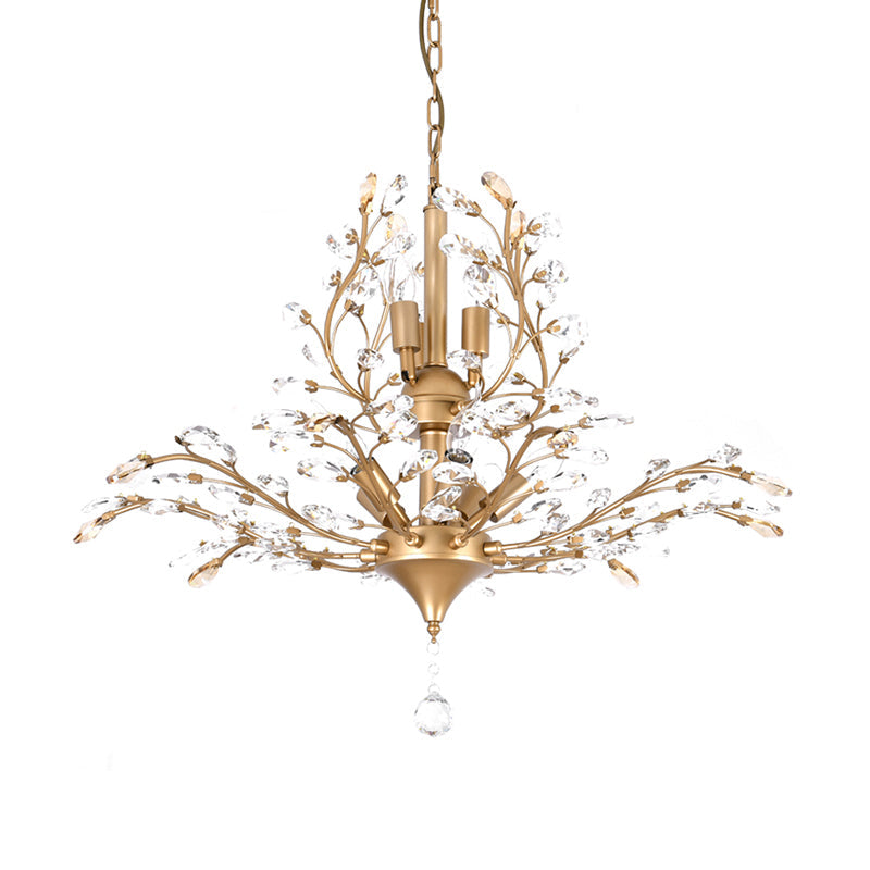 Gold Tree Crystal Pendant Light - Rural 8-Bulb Suspension Chandelier - 19.5"/21.5" High - Dining Table Ceiling Fixture