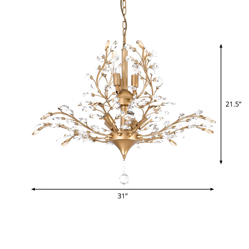 Rustic Crystal Suspension Pendant Light - Gold Tree Design 8-Bulb Chandelier Dining Table Ceiling