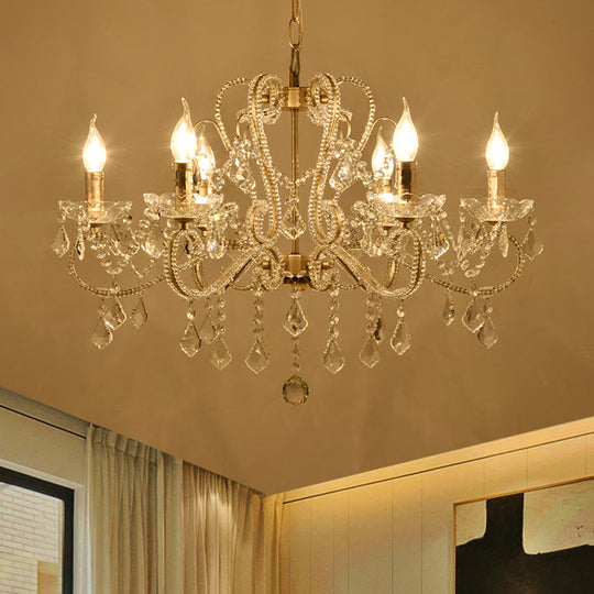 Victorian Style Crystal Coated Chandelier - 6-Bulb Dining Room Ceiling Suspension Lamp (Champagne)