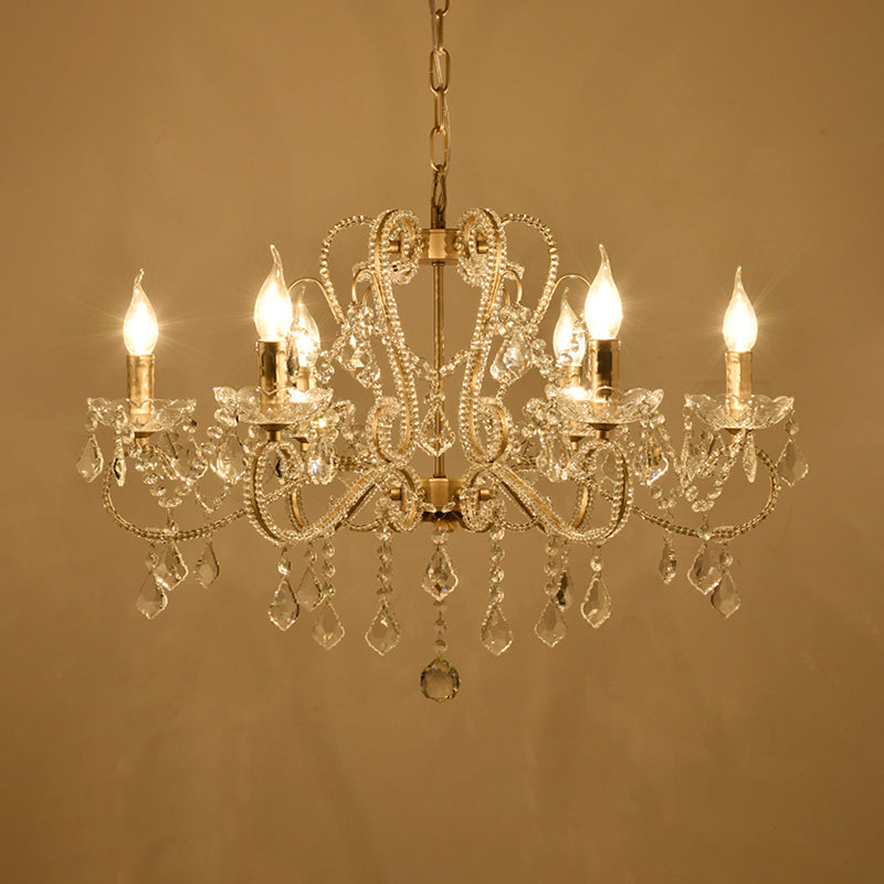 Victorian Style Crystal Chandelier - Champagne Scrolled Arm Suspension Lamp For Dining Room (6