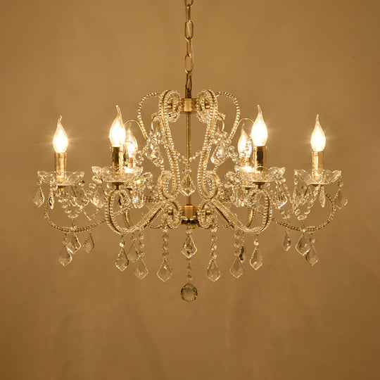 Victorian Style Crystal Chandelier - Champagne Scrolled Arm Suspension Lamp For Dining Room (6