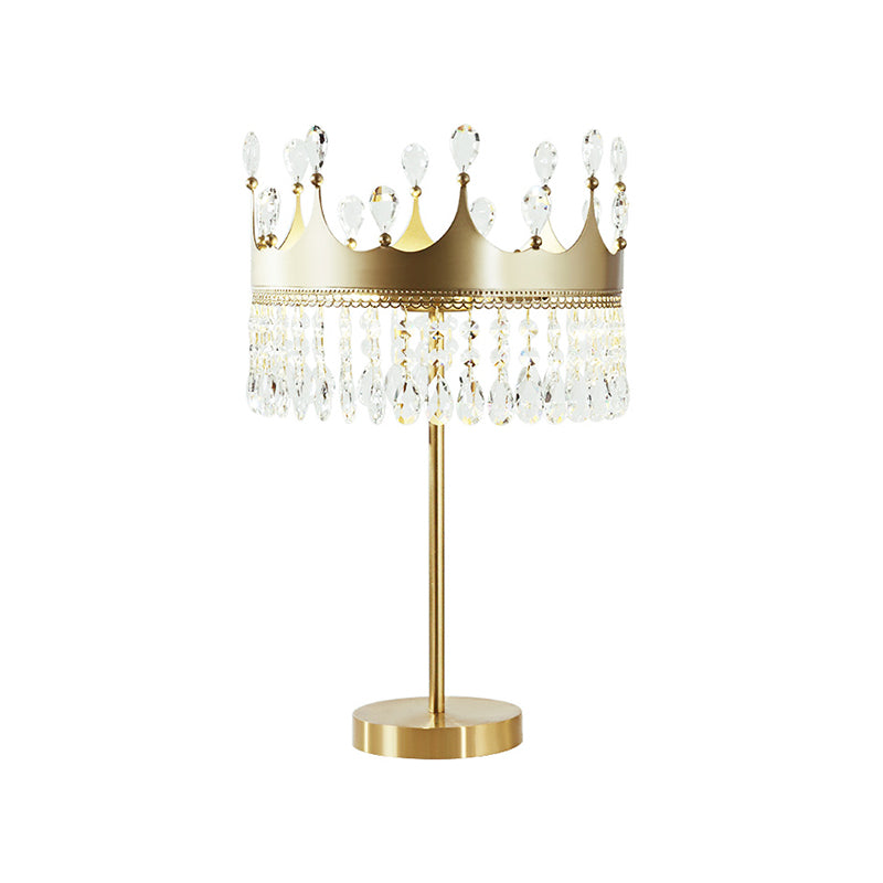 Classic Crown Faceted Crystal Desk Lamp With 3 Heads - Champagne Night Light For Bedroom