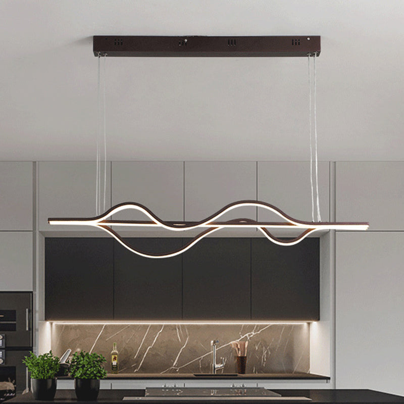 Wavy Linear Island Light Acrylic Led Pendant In Brown With Adjustable Color: Warm White Natural