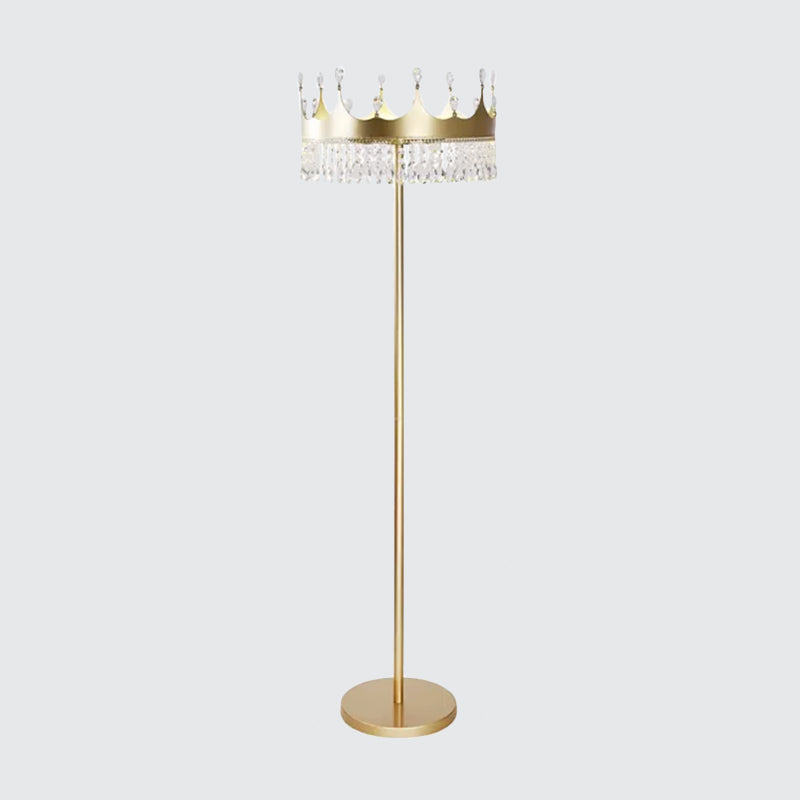 Traditional Crown Faceted Crystal Floor Lamp - 3-Bulb Lighting In Champagne For Living Room