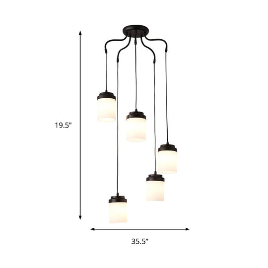 Contemporary Frosted Glass Pendant Lamp: Cylinder Shade Hanging Light In Black & White Perfect For