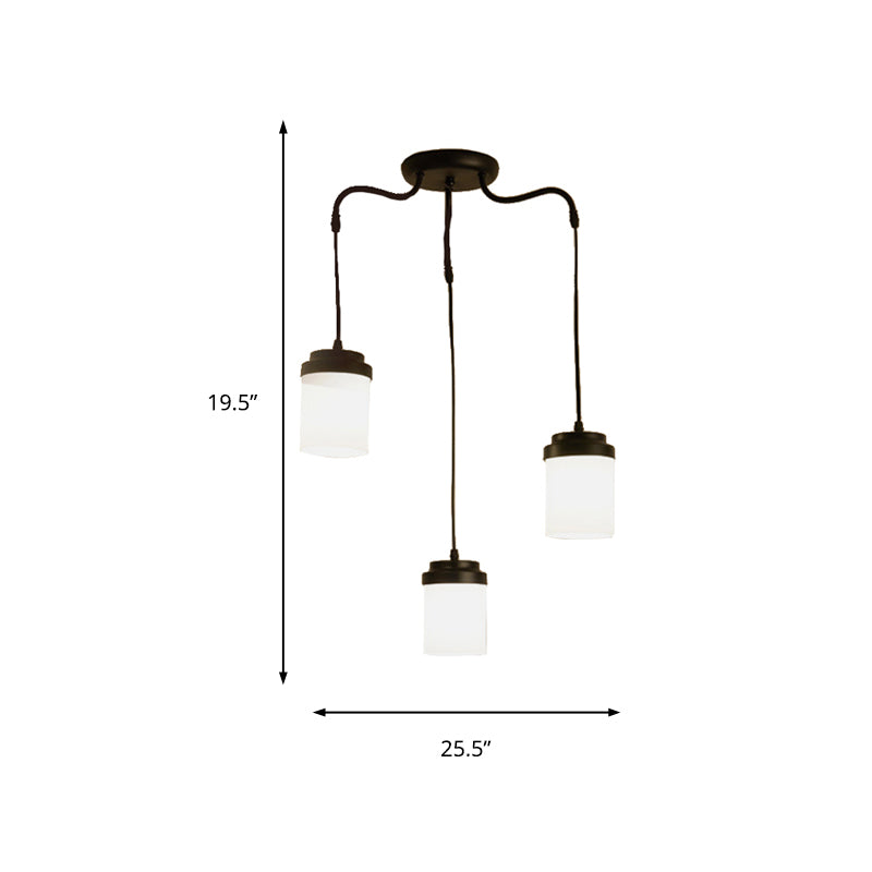 Contemporary Frosted Glass Pendant Lamp: Cylinder Shade Hanging Light In Black & White Perfect For
