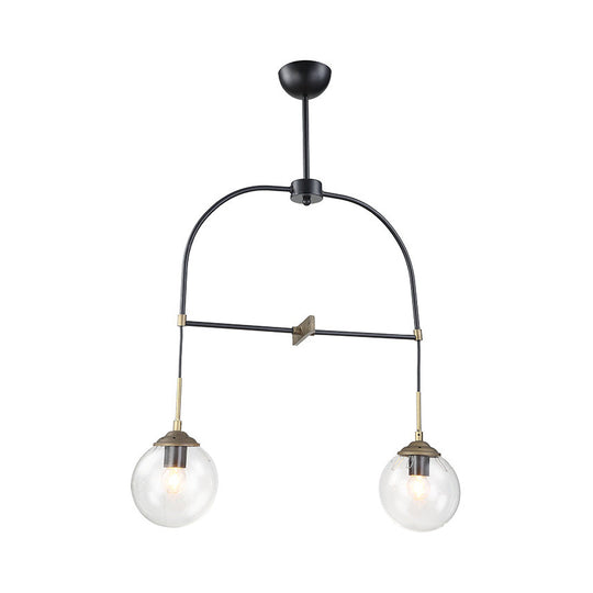 Contemporary Black Arched Pendant Lamp With Glass Shades - 2 Lights Ideal For Cafes