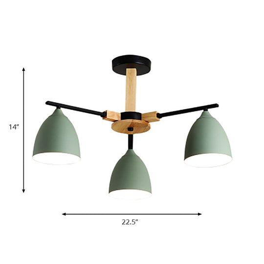 Green Nordic Dome Shade Wooden Hanging Chandelier Stylish Multi-Light Ceiling Light For Living Room