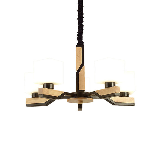 Nordic Cube Shade Hanging Lamp - Wooden Chandelier For Living Room