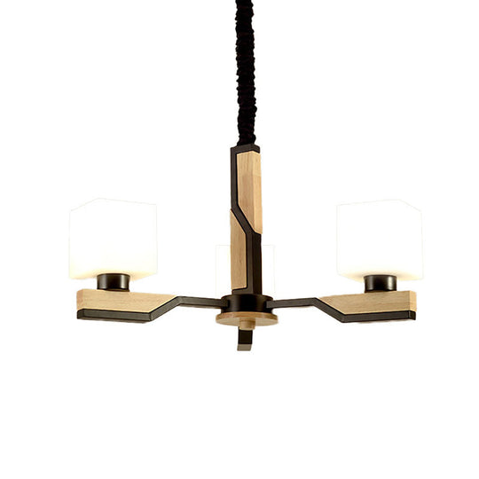 Nordic Cube Shade Hanging Lamp - Wooden Chandelier For Living Room