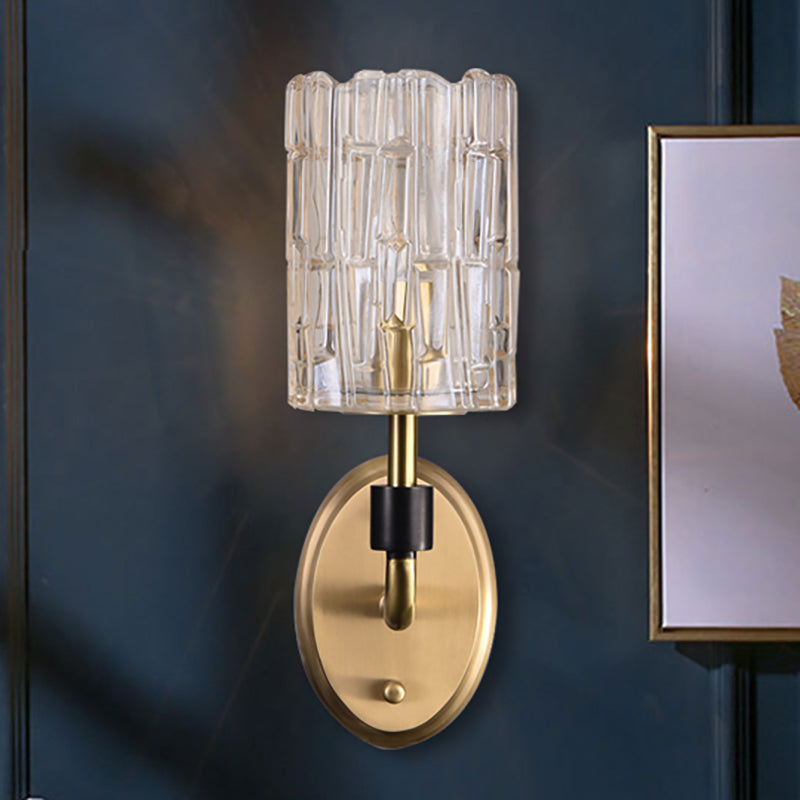 Brass Bedside Wall Sconce With Clear Crystal Shade - Contemporary Style 1 /