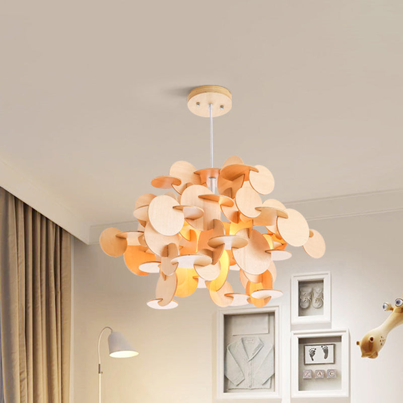 Nordic 1-Light Puzzle Wooden Hanging Lamp For Kids Bedroom - Multicolor/Natural